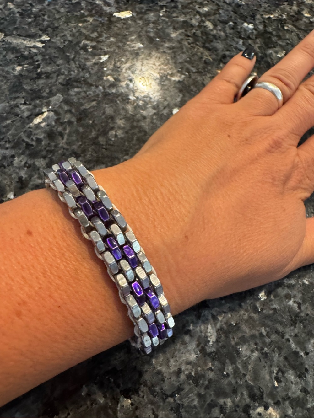 Handcrafted Metallic Nut Armor Bracelet Purple Silver
